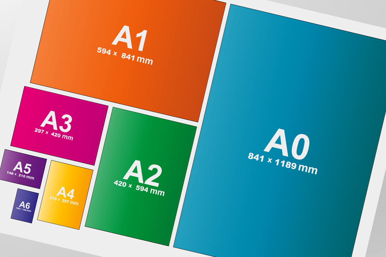 Image of coloured squares depicting paper sizes
